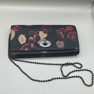COACH SLIM ENVELOPE WALLET ON CHAIN IN FLORAL PRINT LEATHER (COACH F52398)